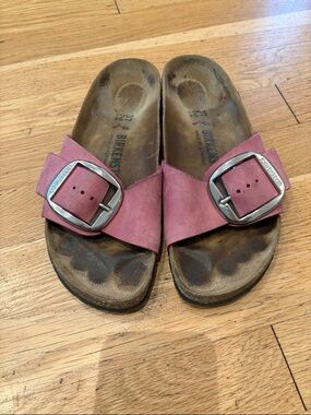 Birkenstock Madrid Single Strap Sandals in Rose with Silver Buckles